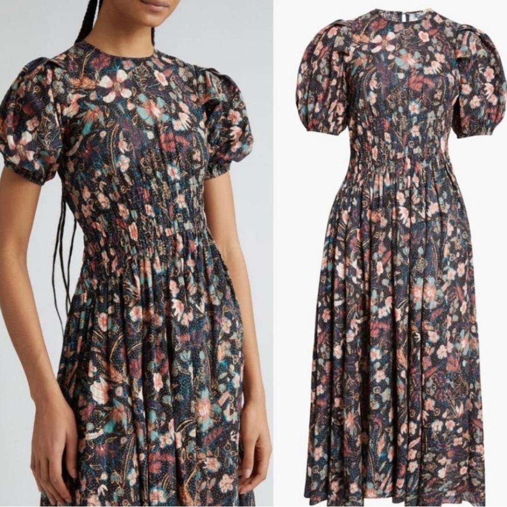 Ulla Johnson Eden Shirred gathered printed cotton-blend midi dress